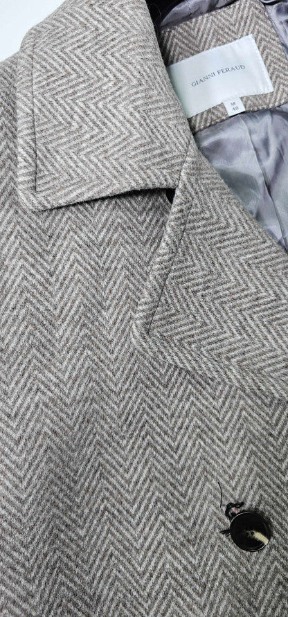 Gianni Feraud - Oat Herringbone Wool Blend Coat - Brown Size: M
