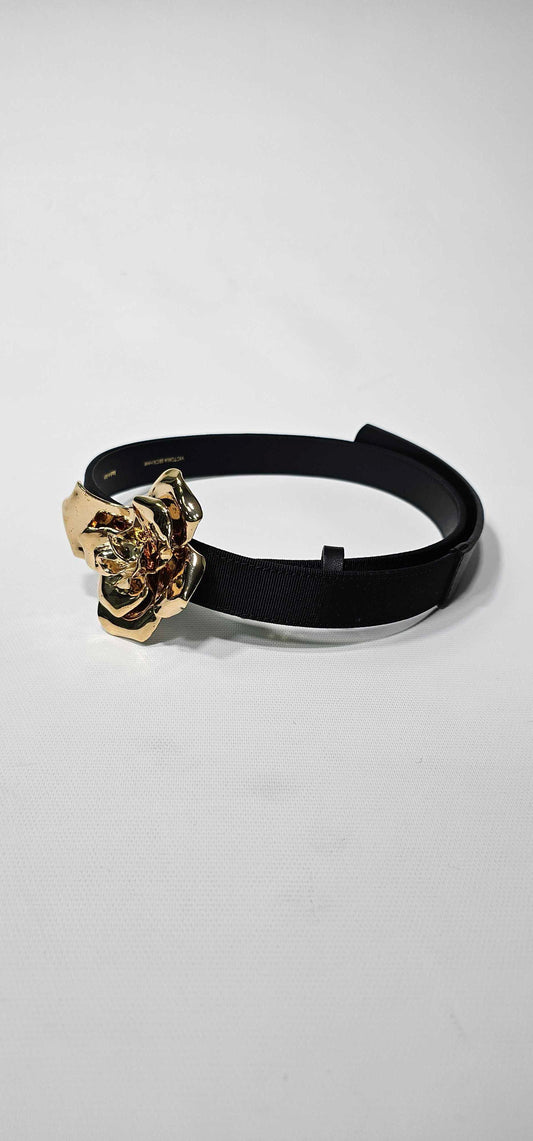 Victoria Beckham - Black/gold Plated Flower Leather Belt - Black Size: S