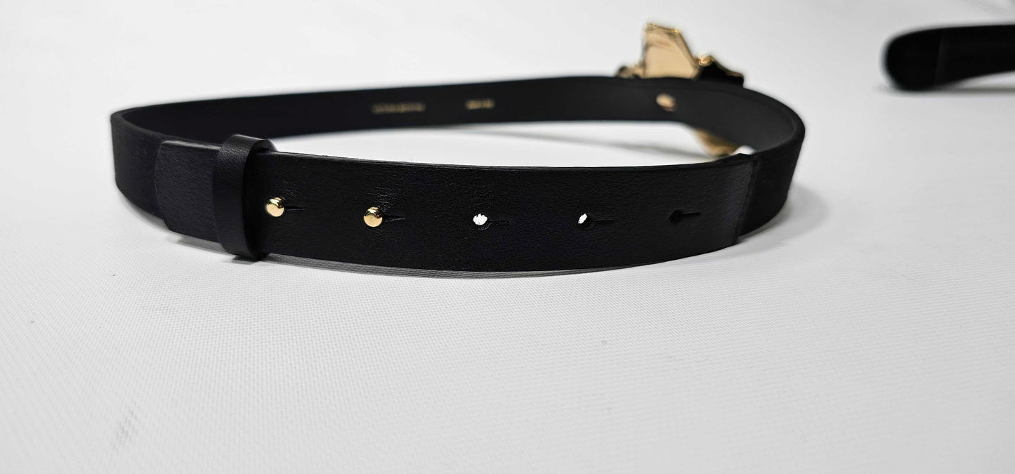 Victoria Beckham - Black/gold Plated Flower Leather Belt - Black Size: S