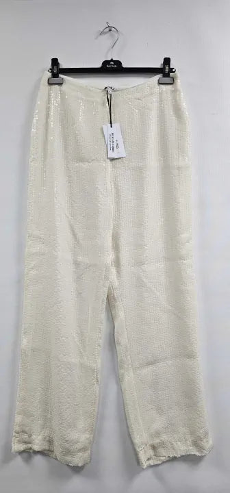 Ro & Zo-rz978-14-cream-ivory Sequin Trouser-cream Size: Uk14
