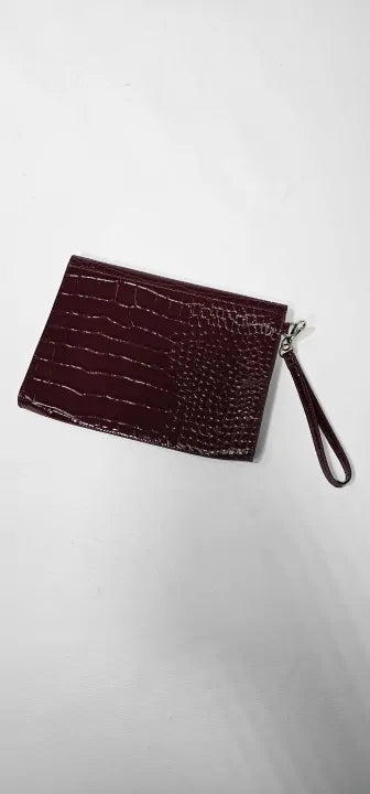 Ted Baker Wesslie Wine Croc Effect Envelope Pouch Bag Size: Small