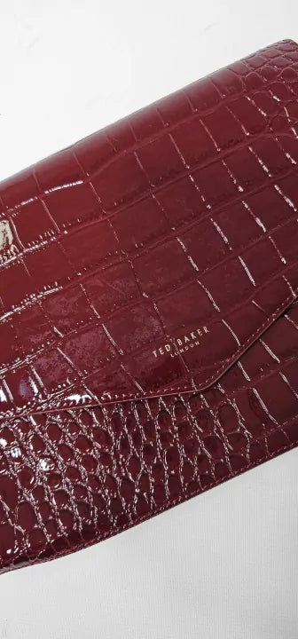 Ted Baker Wesslie Wine Croc Effect Envelope Pouch Bag Size: Small