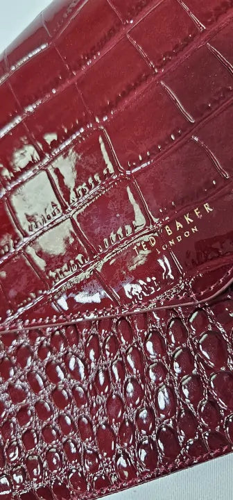 Ted Baker Wesslie Wine Croc Effect Envelope Pouch Bag Size: Small