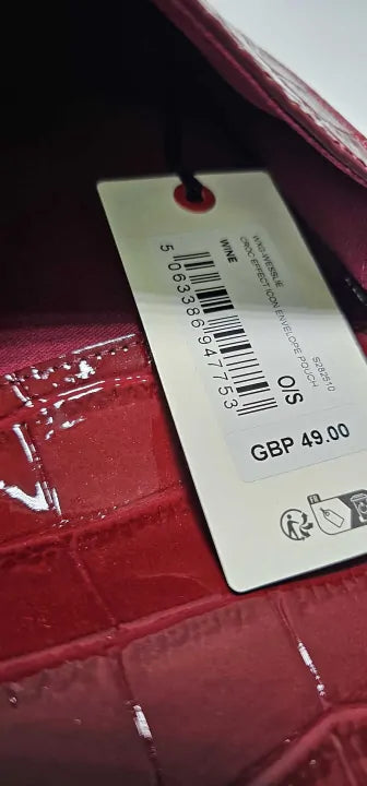 Ted Baker Wesslie Wine Croc Effect Envelope Pouch Bag Size: Small