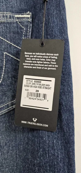 True Religion - Mid Blue Sarah High Rise Stretch Jeans - Blue Size: 29