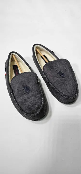 Us Polo - Men's Charcoal Moccasin Slippers - Grey Size: Uk 81/2-9