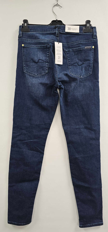 7 For All Mankind - Navy High Waisted Skinny Jeans - Blue Size: 30