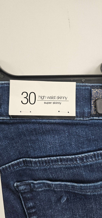 7 For All Mankind - Navy High Waisted Skinny Jeans - Blue Size: 30
