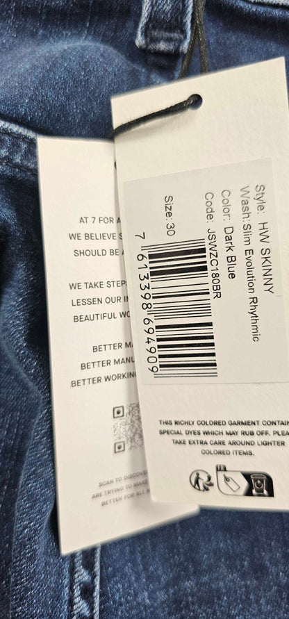 7 For All Mankind - Navy High Waisted Skinny Jeans - Blue Size: 30