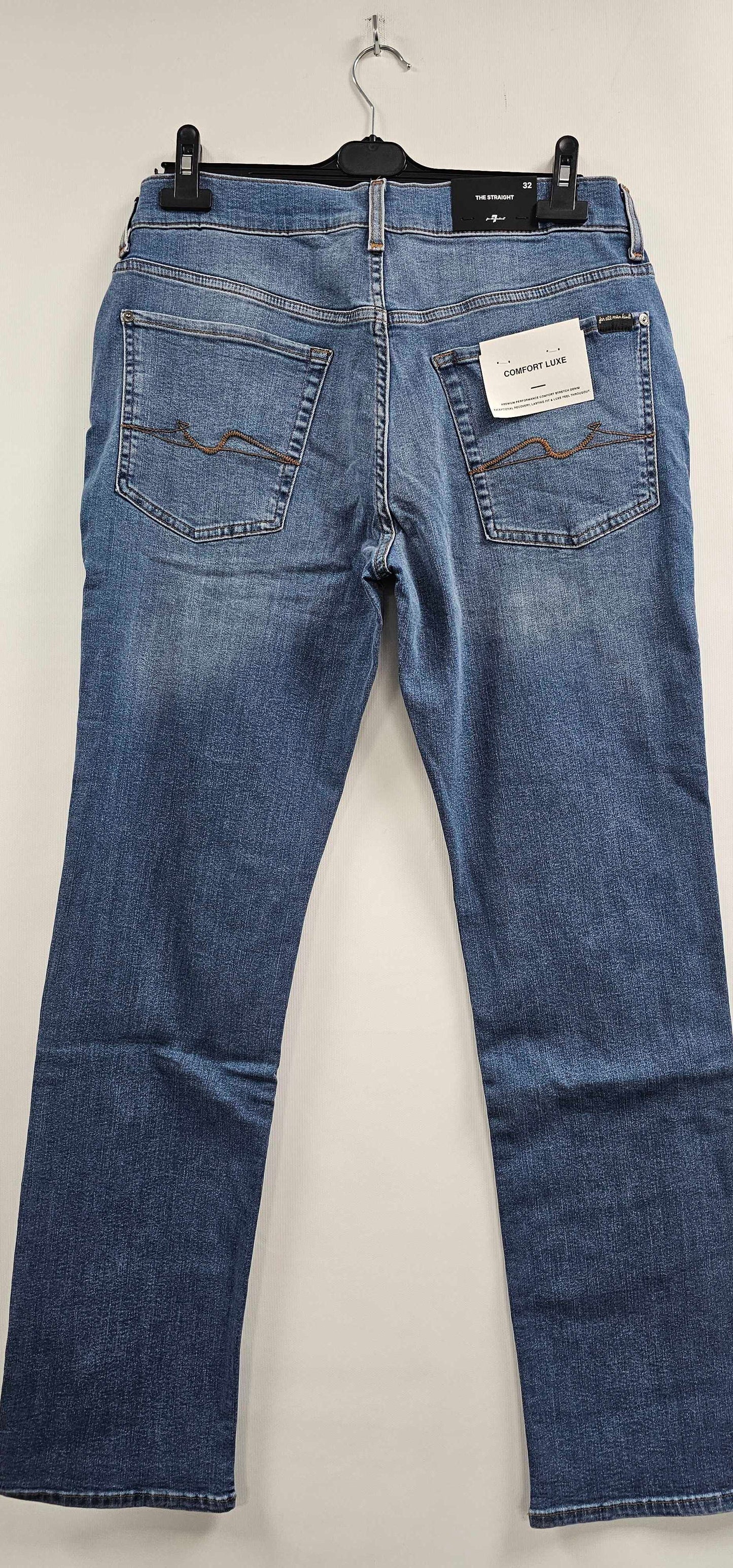 7 For All Mankind - Light Blue Straight Stretch Jeans - Blue Size: 32