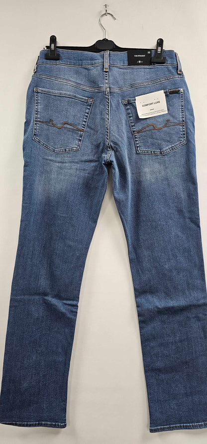 7 For All Mankind - Light Blue Straight Stretch Jeans - Blue Size: 32