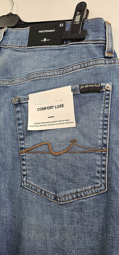 7 For All Mankind - Light Blue Straight Stretch Jeans - Blue Size: 32