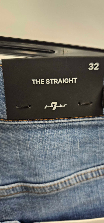 7 For All Mankind - Light Blue Straight Stretch Jeans - Blue Size: 32