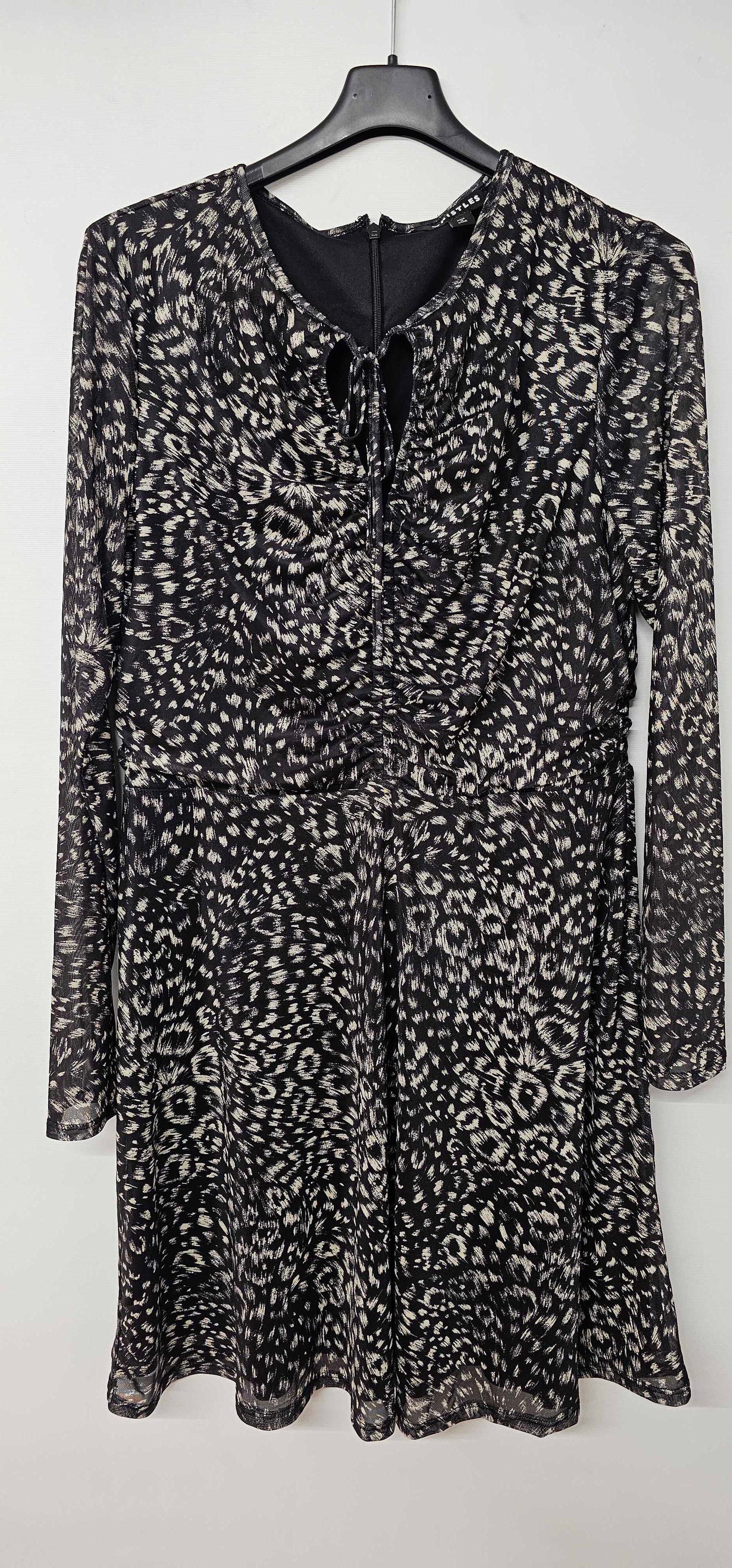 Whistles - Black Feather Leopard Flippy Mini Dress - Multi Size: Uk14