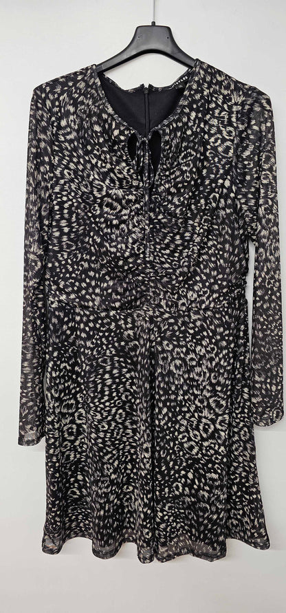 Whistles - Black Feather Leopard Flippy Mini Dress - Multi Size: Uk14