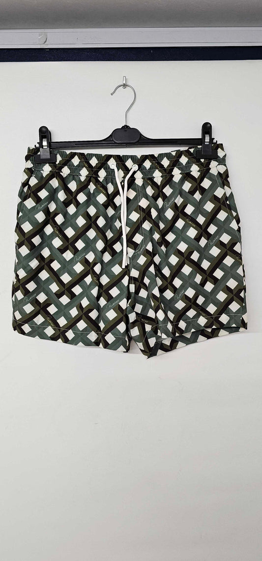 Reiss - Green Printed Byron Swimming Shorts - Green Size: M