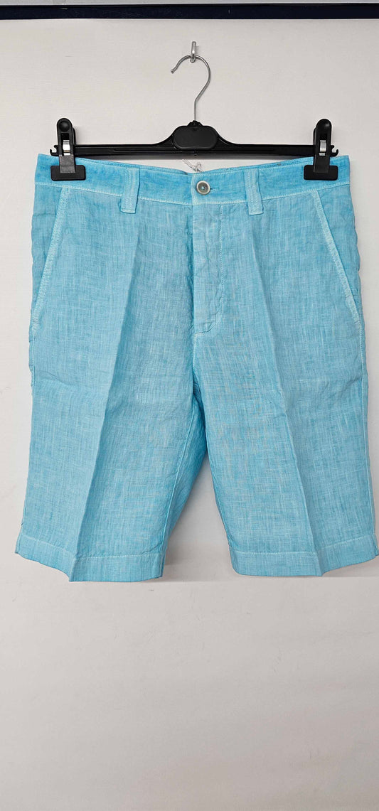 120% Lino - Tourquoise Linen Chino Shorts - Blue Size: Uk30