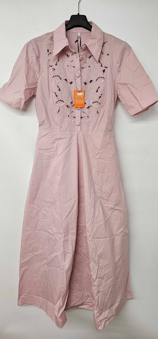 L K Bennett - Pink Grace Embroided Midi Shirt Dress - Pink Size: Uk8