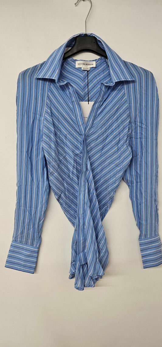 Victoria Beckham - Blue Silk Gathered Side Blouse - Blue Size: Uk8