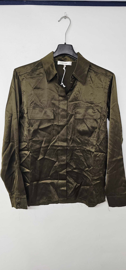 Frame - Raw Edge Double Pocket Collar Silk Shirt Size: Xs