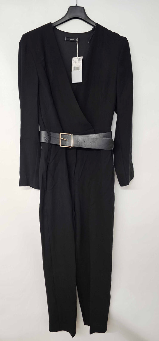 Mango - Black Belted V-neck Jumpsuit - Black Size: S