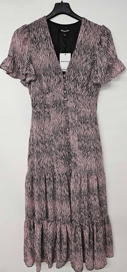 Whistles - Pink Animal Print Dobby Midi Dress - Pink Size: Uk8