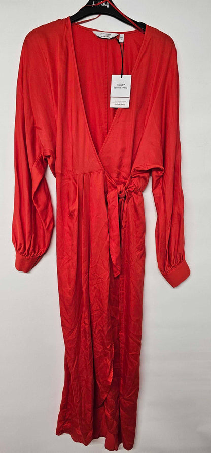 & Other Stories - Scarlet Relaxed Pleated Detail Wrap Dress - Red Size: Uk6
