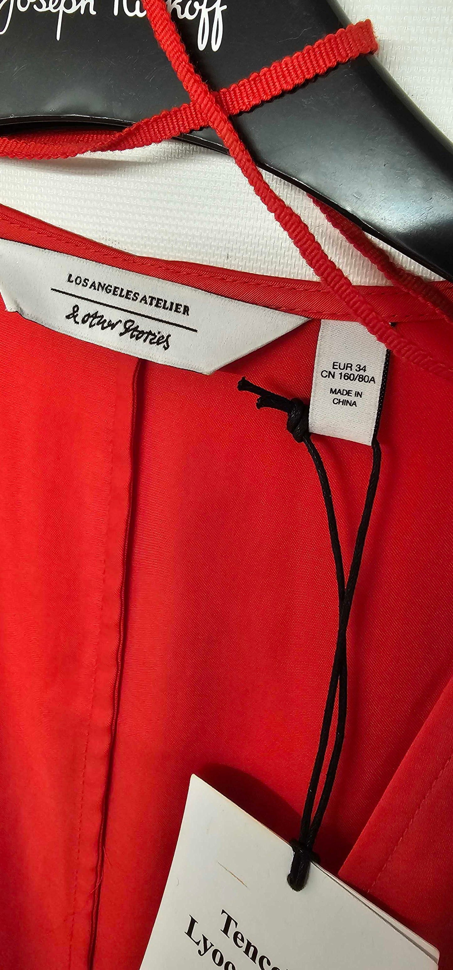 & Other Stories - Scarlet Relaxed Pleated Detail Wrap Dress - Red Size: Uk6