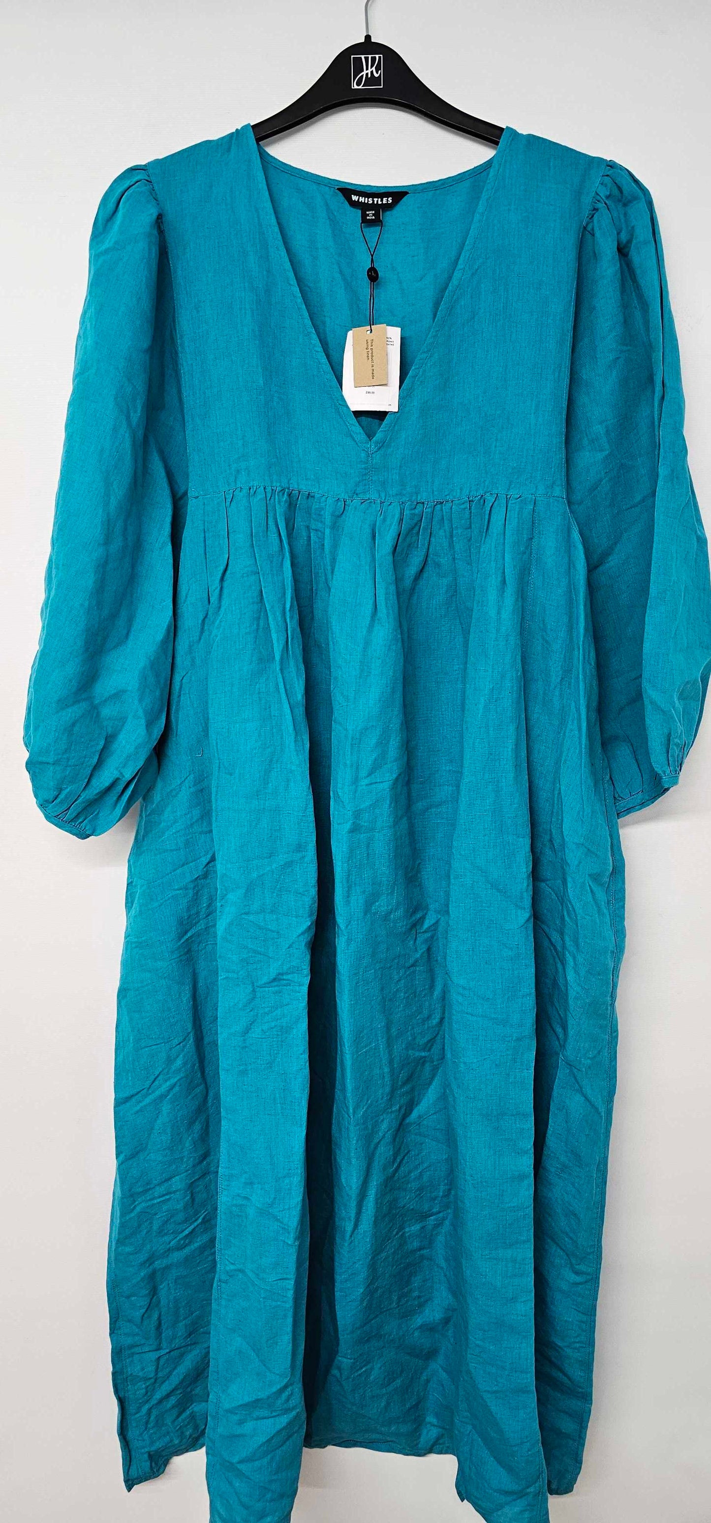 Whistles - Turquoise Gloria Linen Blend Dress - Blue Size: Uk16