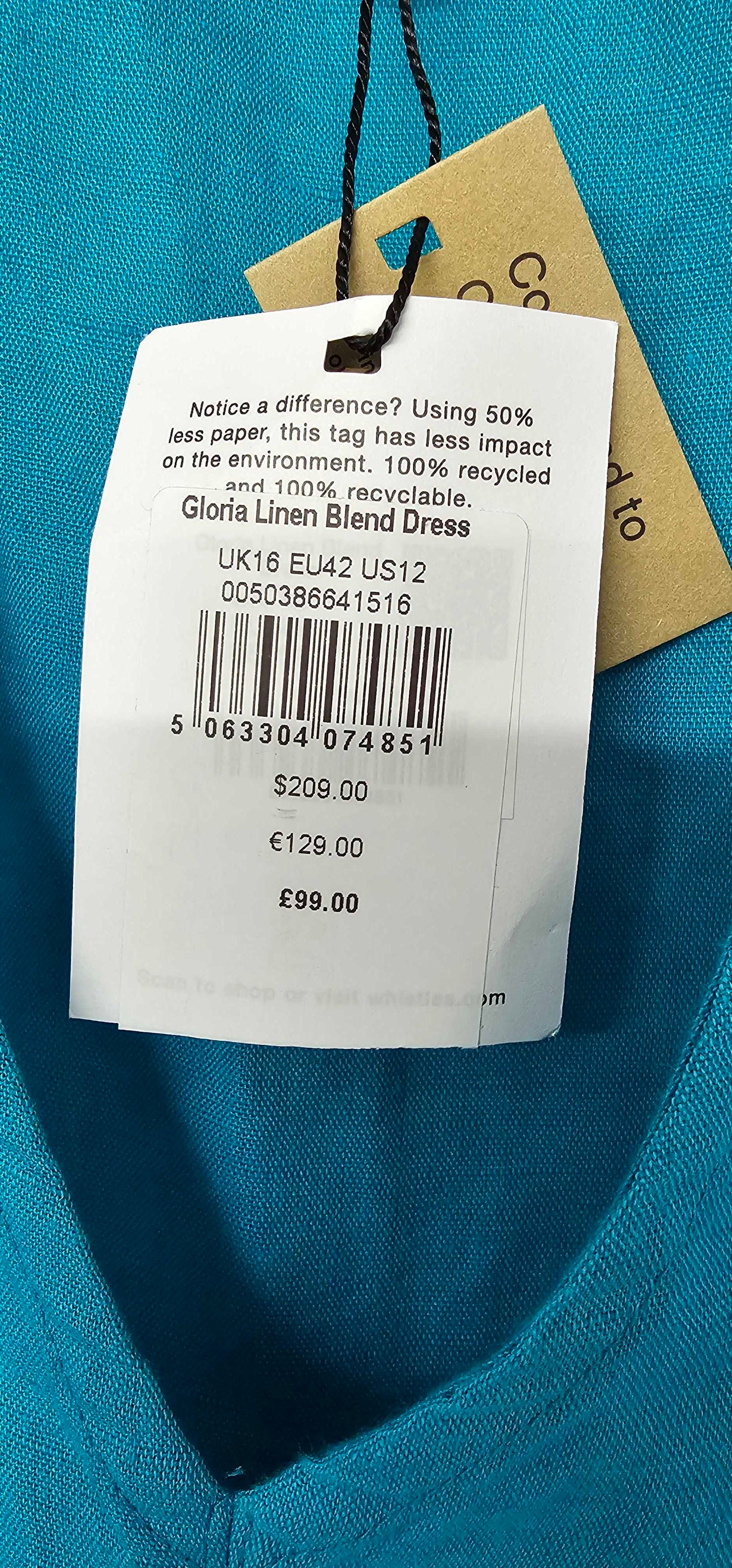 Whistles - Turquoise Gloria Linen Blend Dress - Blue Size: Uk16