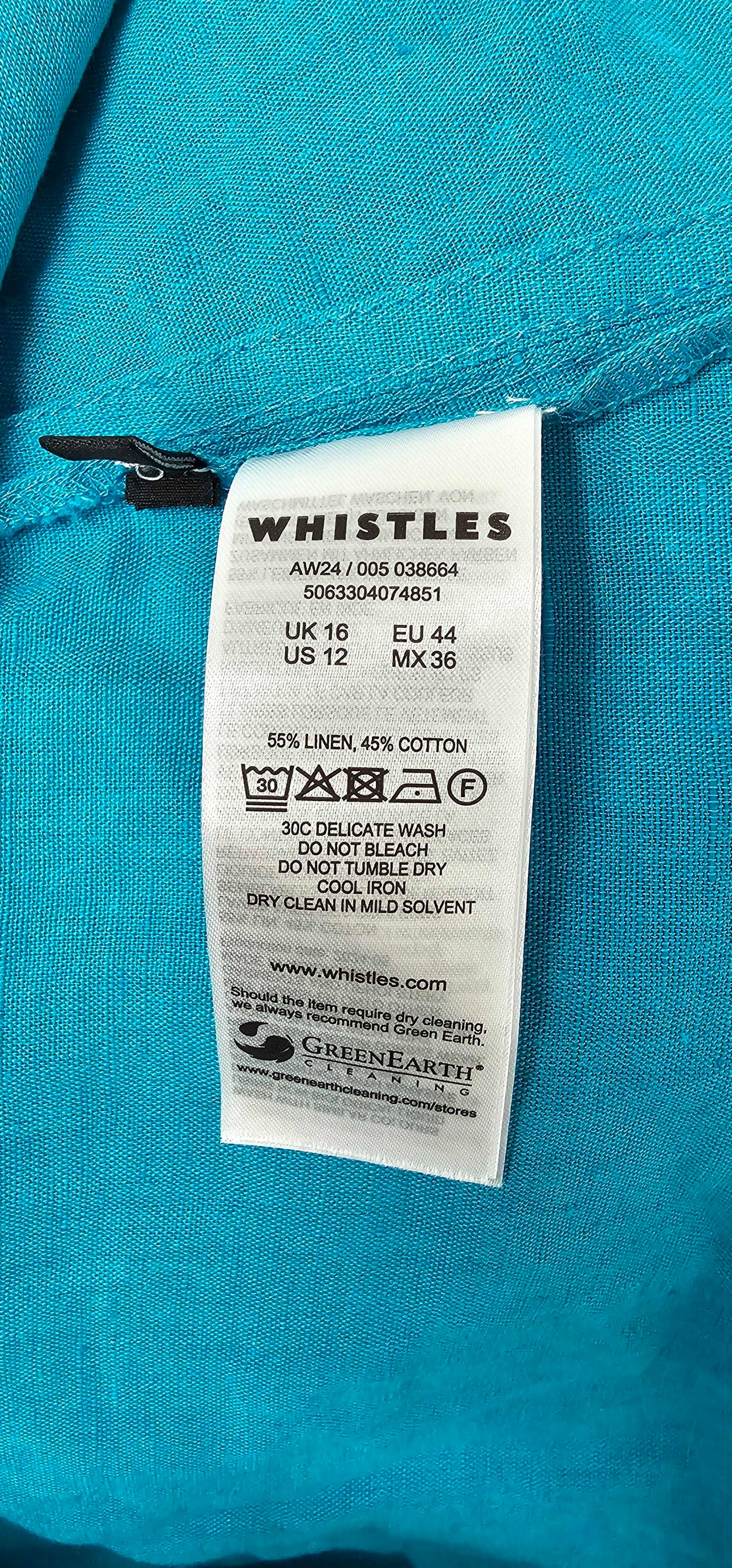 Whistles - Turquoise Gloria Linen Blend Dress - Blue Size: Uk16