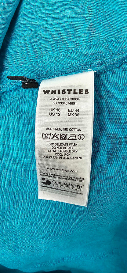 Whistles - Turquoise Gloria Linen Blend Dress - Blue Size: Uk16