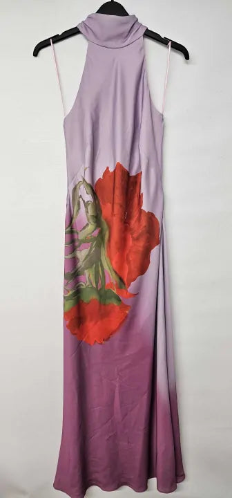 Ro & Zo - Margot Pink Rose Print Halter Neck Dress - Pink Size: Uk10