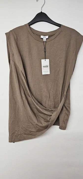 Reiss - Taupe Neutral Tilly Drape T-shirt - Beige Size: M