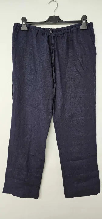 N°· Eleven - Navy Linen Tie Waist Trouser - Navy Size: M