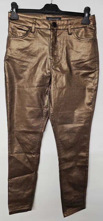 Sosandar - Bronze Metallic Premium Skinny Jeans - Brown Size: Uk12r