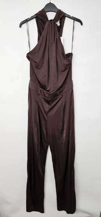 Reiss - Brown Claudia Halterneck Wide Leg Jumpsuit - Brown Size: Uk10