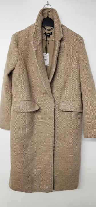 Oatmeal Herringbone Smart Wool Coat Size: Uk6