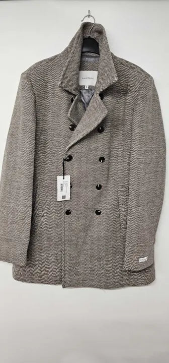 Gianni Feraud - Oat Herringbone Wool Blend Coat - Brown Size: Size 44