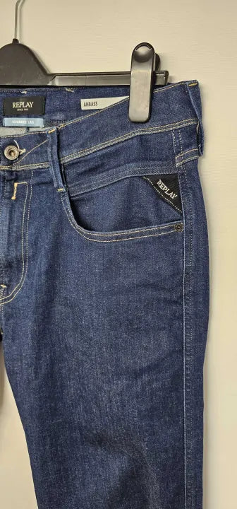 Replay - Dark Blue Anbass Eco Plus Slim Stretch Jeans - Blue Size: 32 / 32