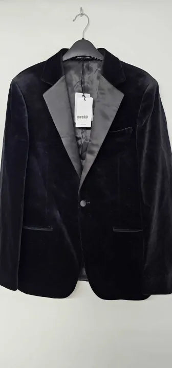 Reiss Black Ace Slim Classic Fit Velvet Single-breasted Blazer Size: 38