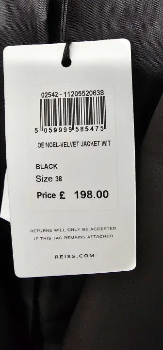 Reiss Black Ace Slim Classic Fit Velvet Single-breasted Blazer Size: 38