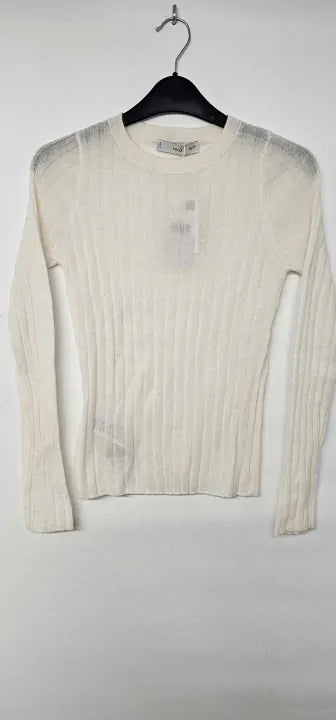 Mango - White Wool Blend Ribbed Jumper - White Size: S