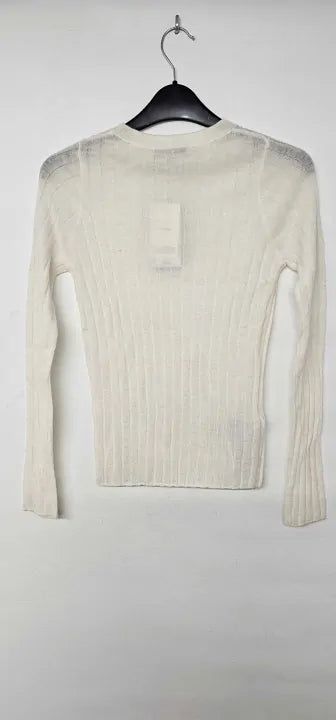 Mango - White Wool Blend Ribbed Jumper - White Size: S