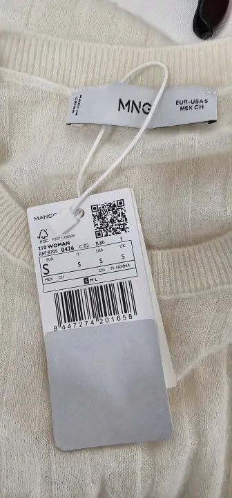 Mango - White Wool Blend Ribbed Jumper - White Size: S