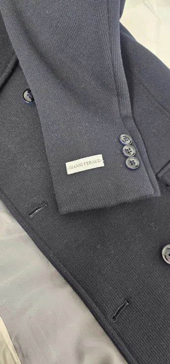 Gianni Feraud - Navy Roberto Wool Blend Coat - Navy Size:
