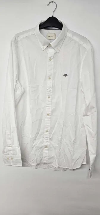 Gant - White Slim Poplin Cotton Shirt - White Size: Xl