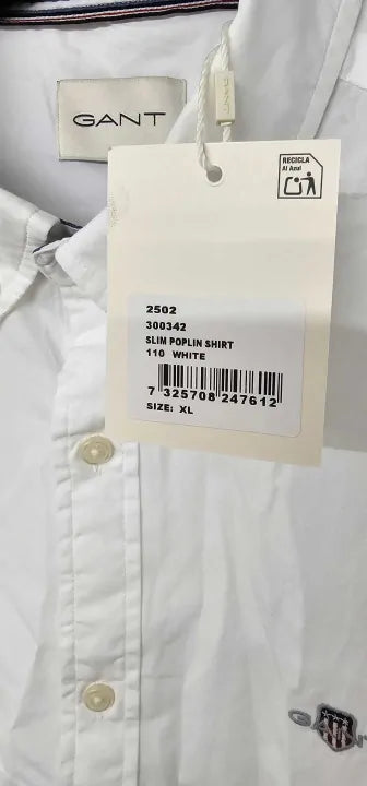 Gant - White Slim Poplin Cotton Shirt - White Size: Xl
