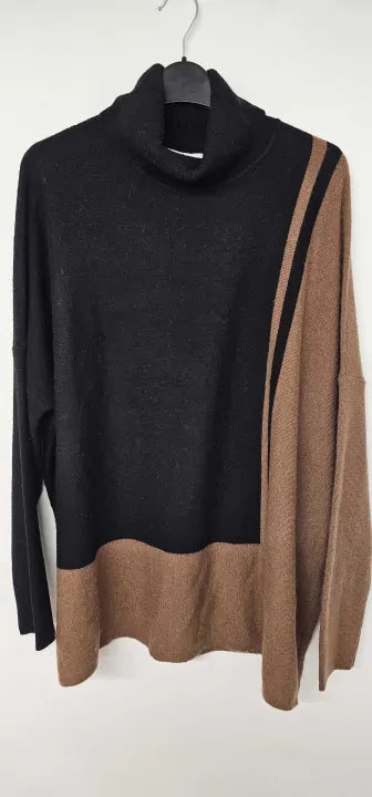 Reiss - Taupe Celia Colour Block Wool Blend Jumper - Black Size: L