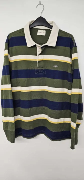 Gant - Green Striped Heavy Rugby Shirt - Green Size: L